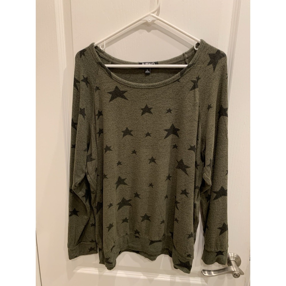 buffalo david bitton Black Star Green‎ Pullover Shirt